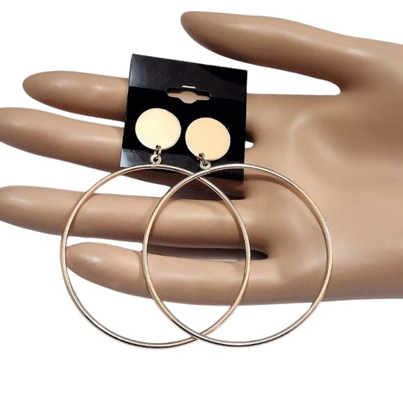 2 Inch 50mm Door Knocker Hoop Pierced Post Earrings Gold Tone - Picture 2 of 6